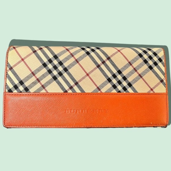 Burberry Novacheck Wallet With Orange Leather Trim - Picture 1 of 9
